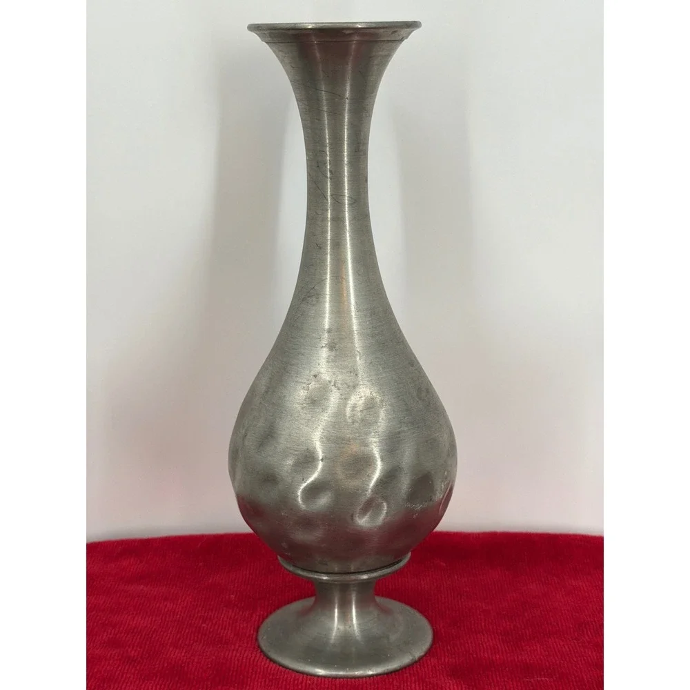 Vintage Metalars Italian Pewter Bud Vase Hammered Hand Made Italy 9.75 Inch